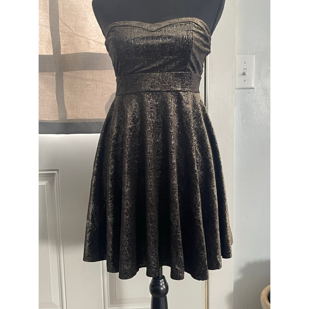 Free People Black Velvet Metallic Gold Silver Shimmer Dress Small NWT
